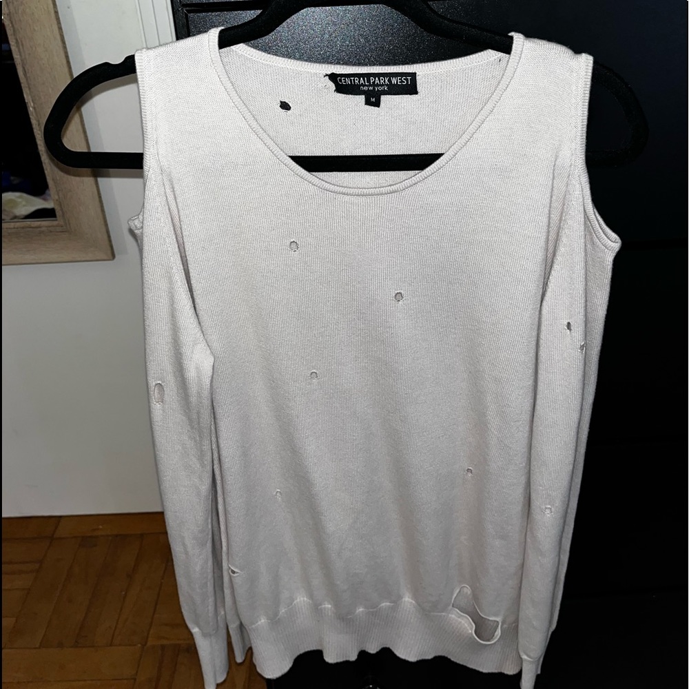 Long sleeve open shoulder top with holes